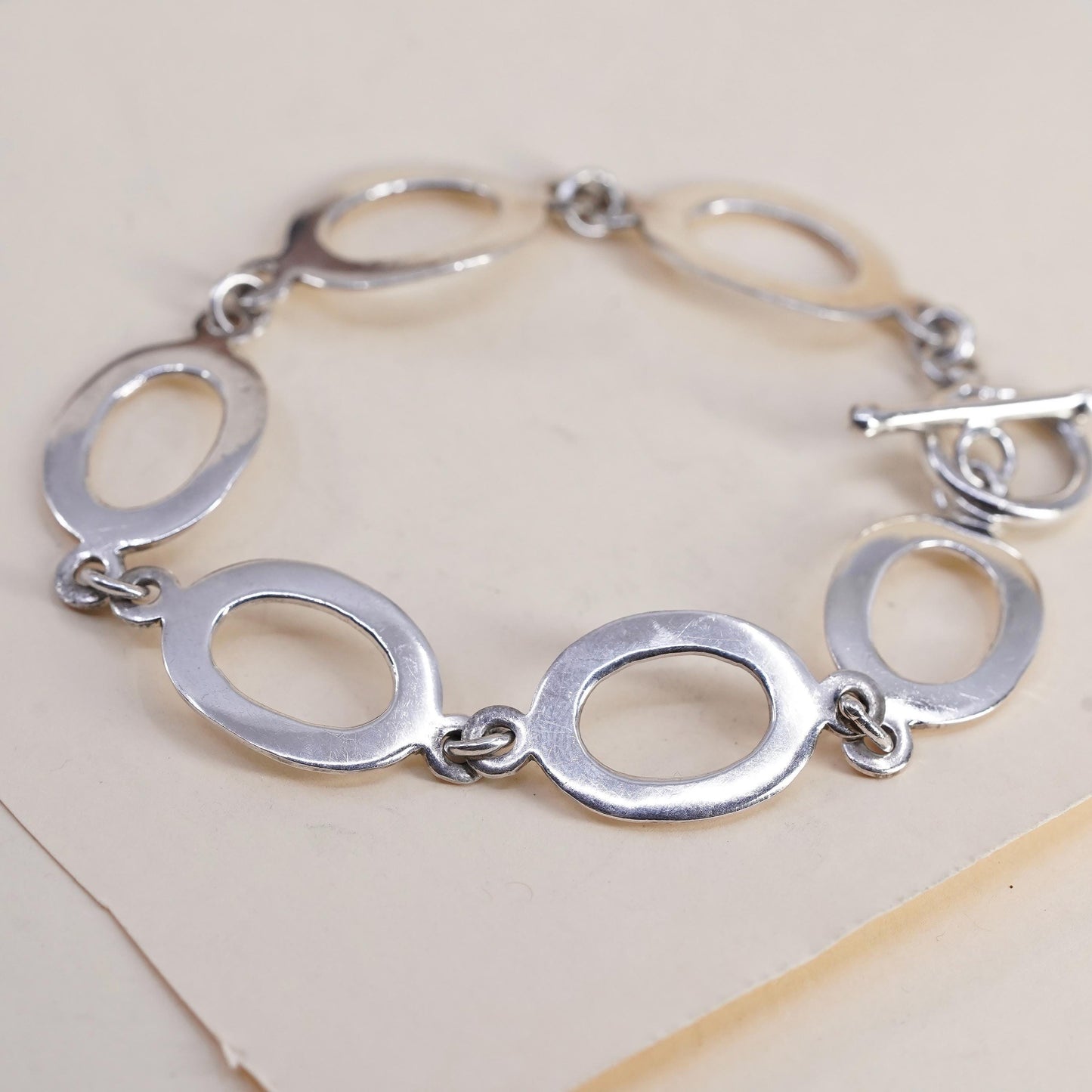 7.75”, VTG Italian sterling silver bracelet, 925 oval chain toggle closure