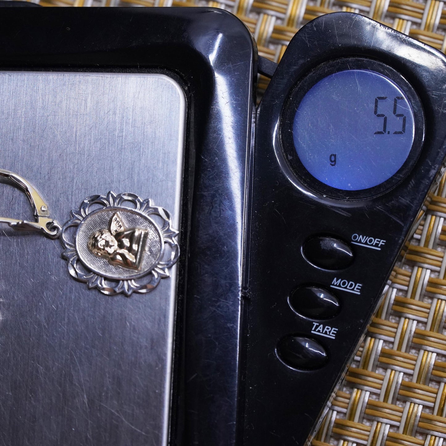 Michael Anthony Sterling 925 silver earrings w/ 14K yellow gold guardian angel