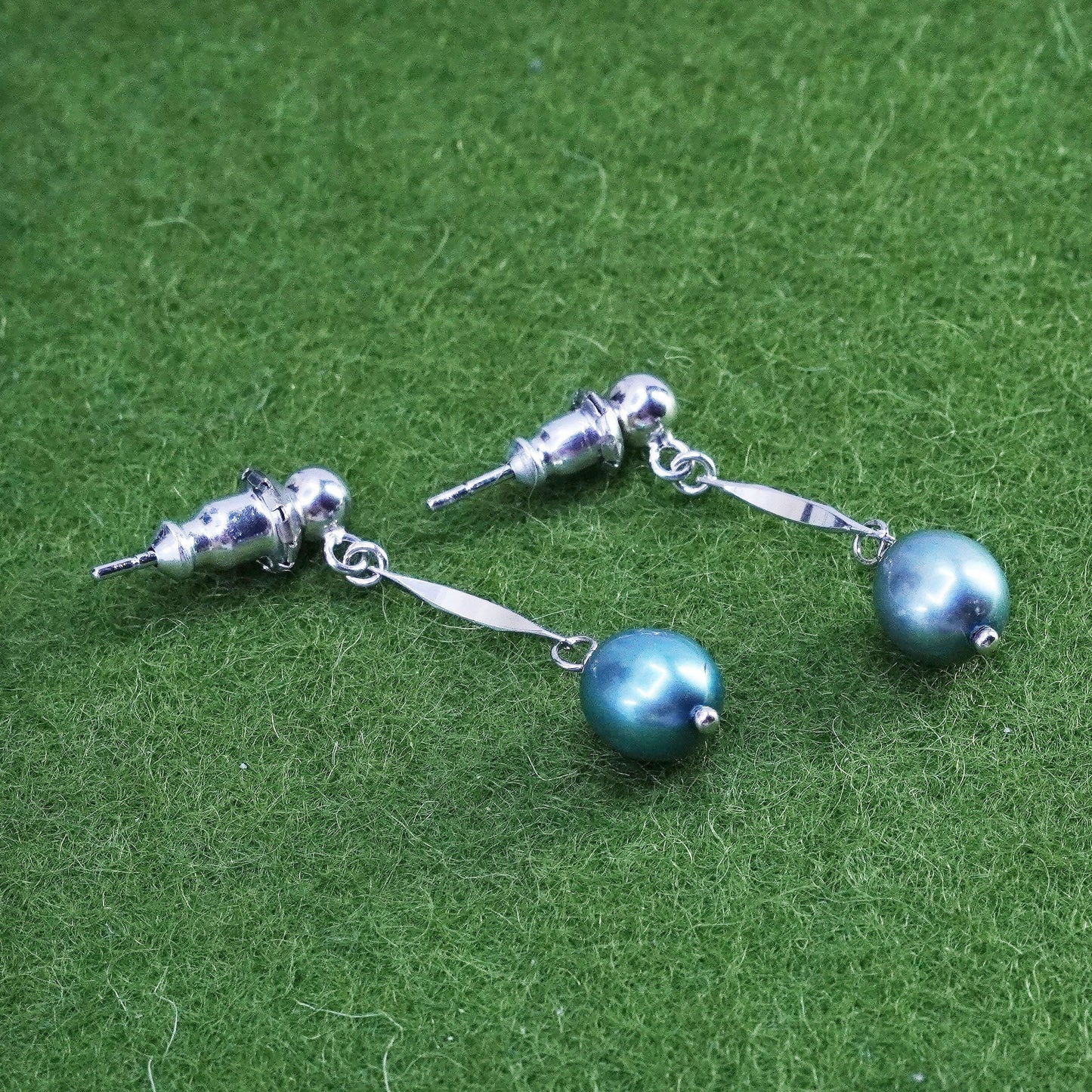 Vintage Sterling silver 925 handmade earrings with black pearl drops