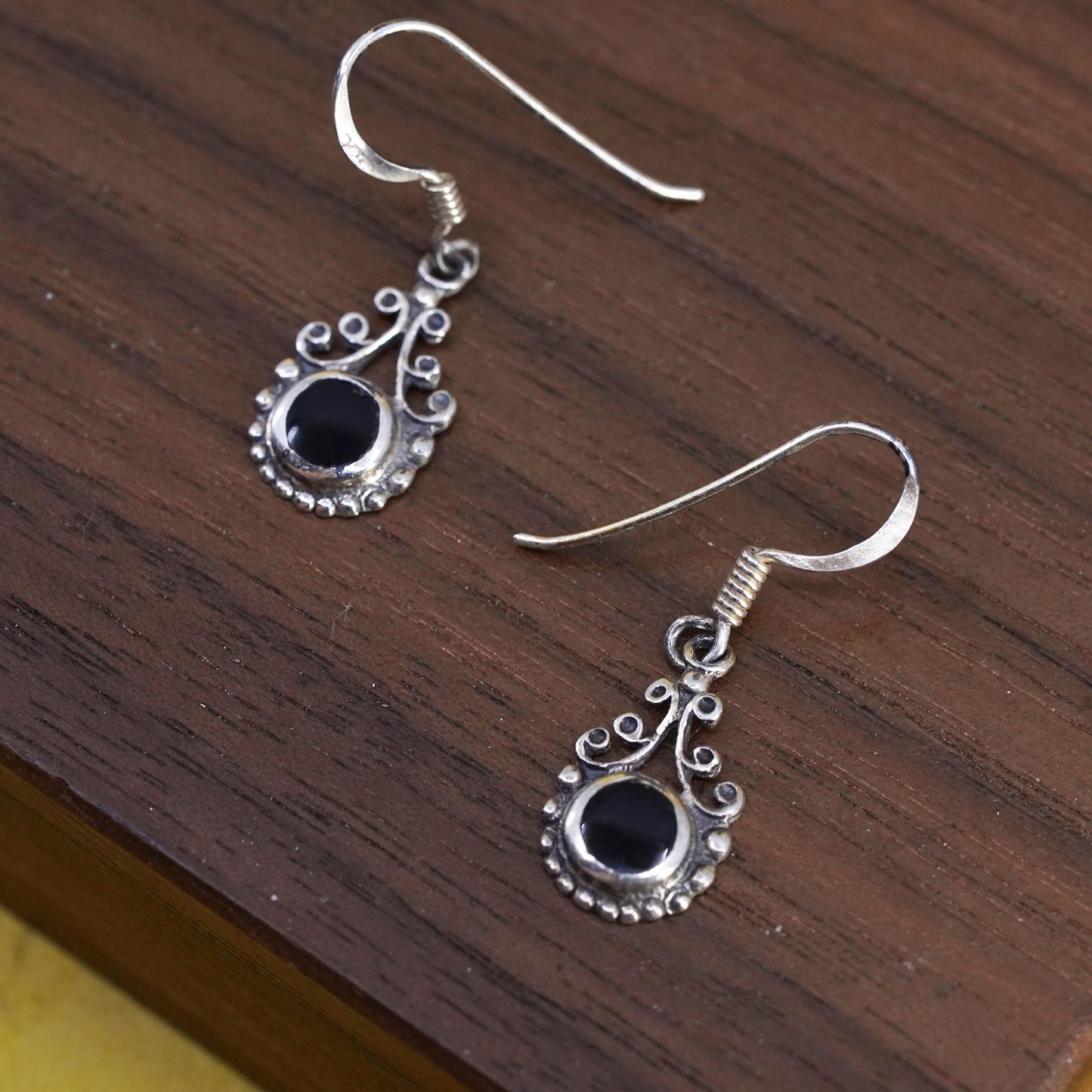 Vintage Sterling 925 silver handmade earrings with onyx and beads