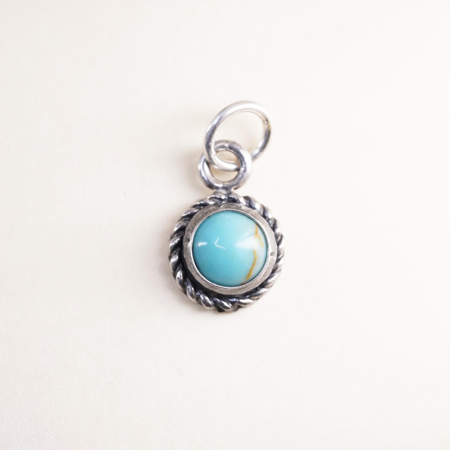 Southwestern sterling 925 silver handmade turquoise charm pendant with cable