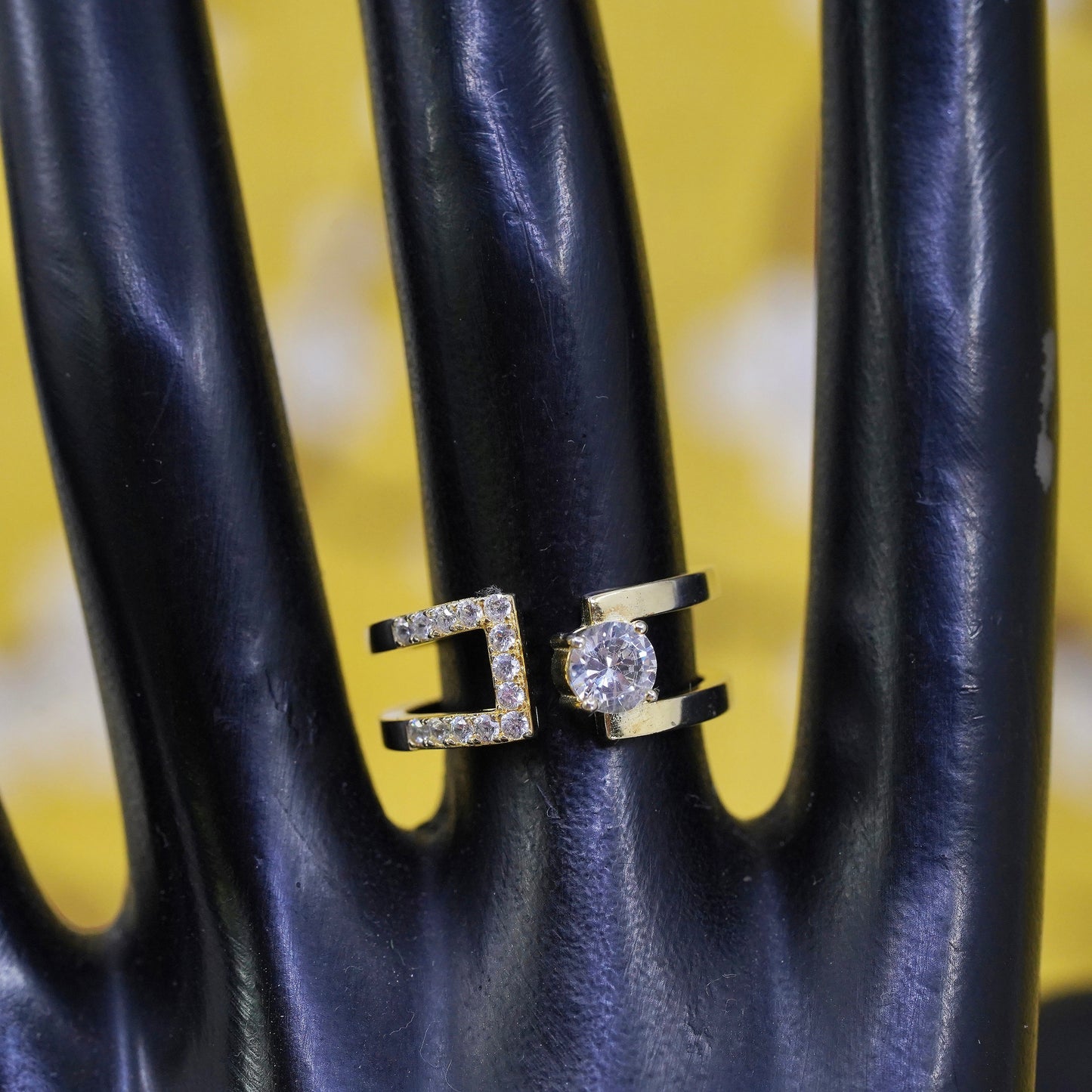 vintage vermeil gold over Sterling silver ring, 925 band with cluster cz