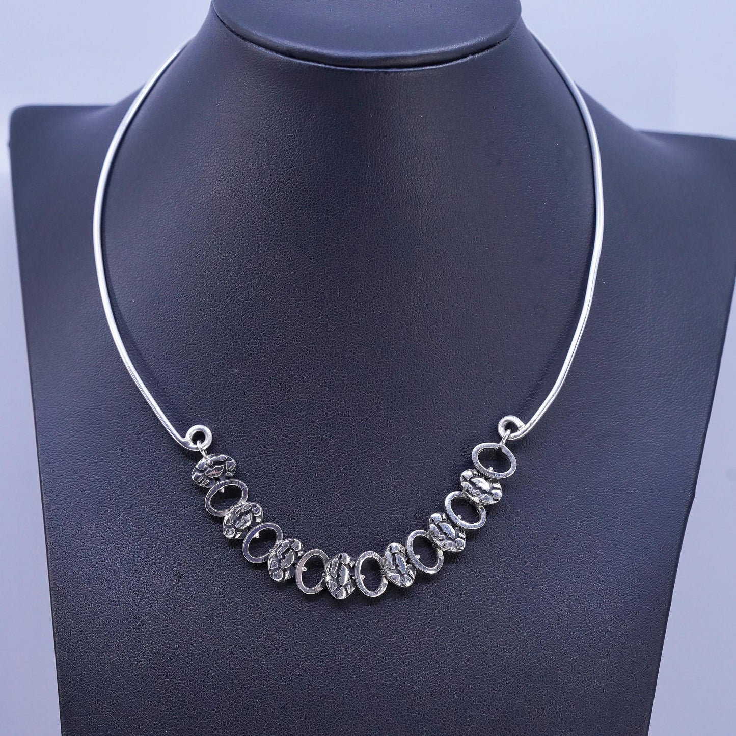 14", vintage Sterling silver 925 choker collar necklace pebble textured chain
