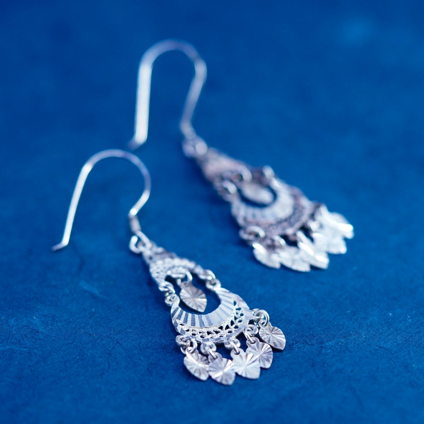 Vintage turkey sterling silver handmade earrings, 925 filigree drops