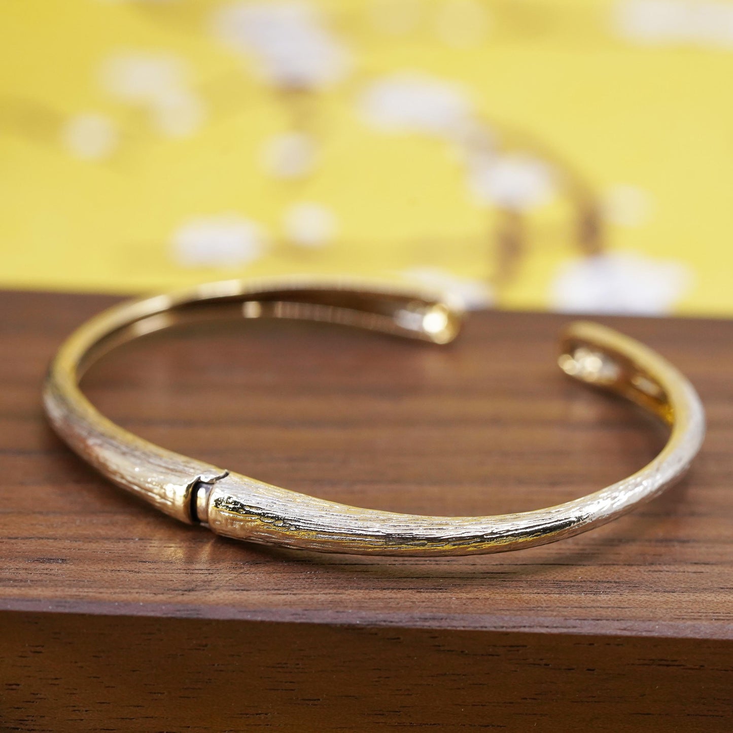 6.5", vermeil gold filled Sterling silver bracelet, 925 textured cuff cz