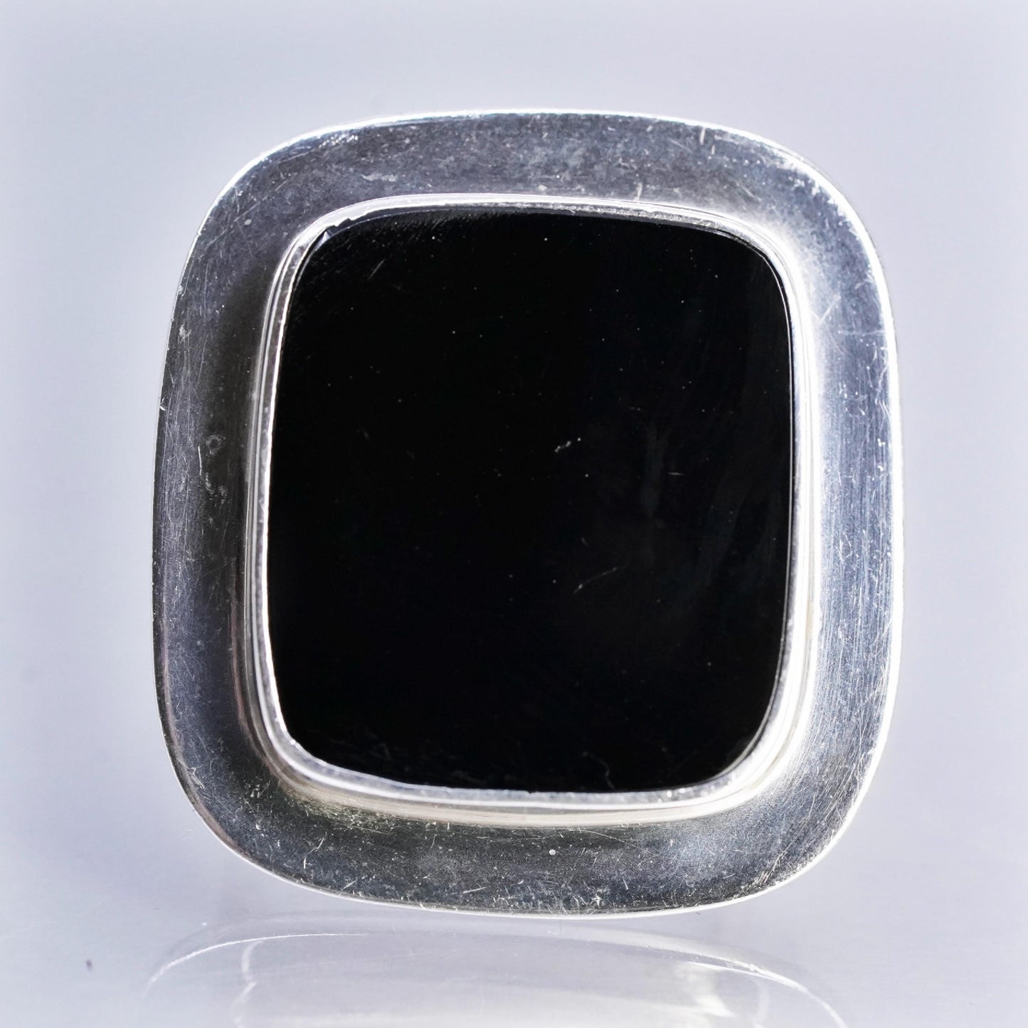 Size 6, vintage Mexican Sterling 925 silver handmade ring w/ square onyx inlay