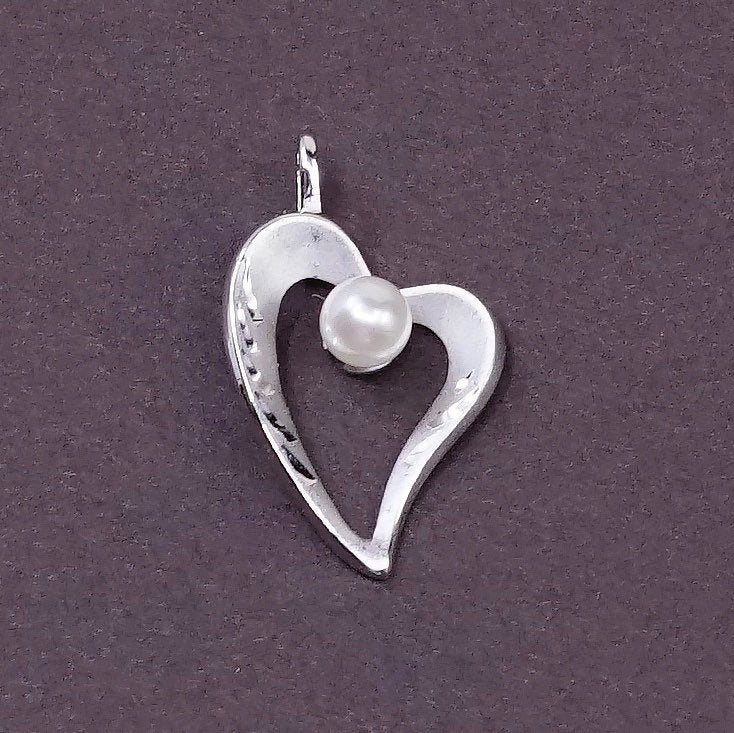 vtg Sterling silver pendant, 925 heart pendant with pearl heart