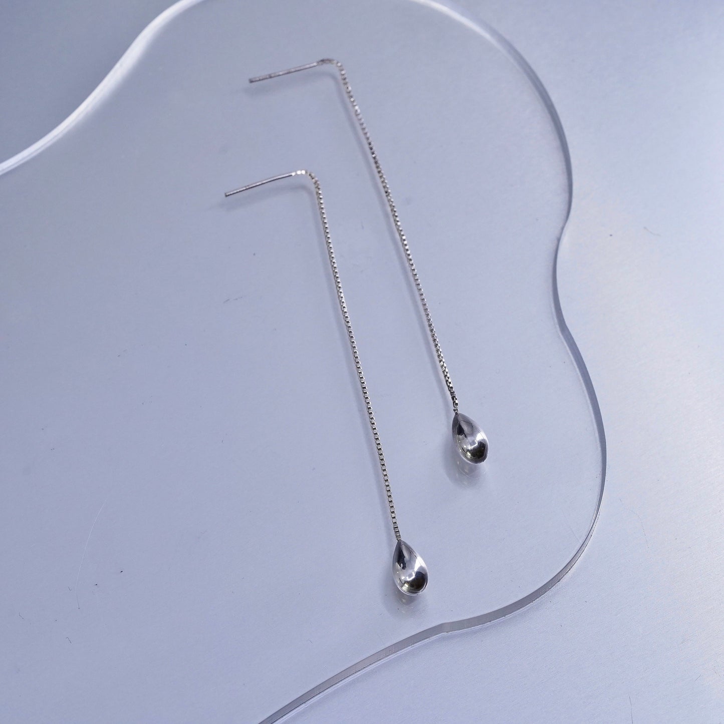 Vintage Sterling 925 silver handmade box chain teardrop earrings