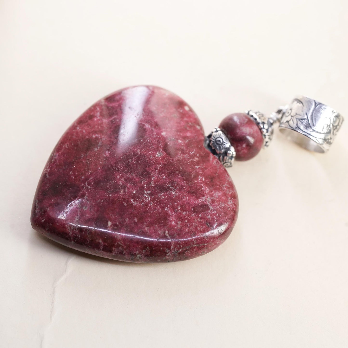 Jay King DTR Thulite Heart Pendant Sterling 925 Silver Pink Gemstone Charm