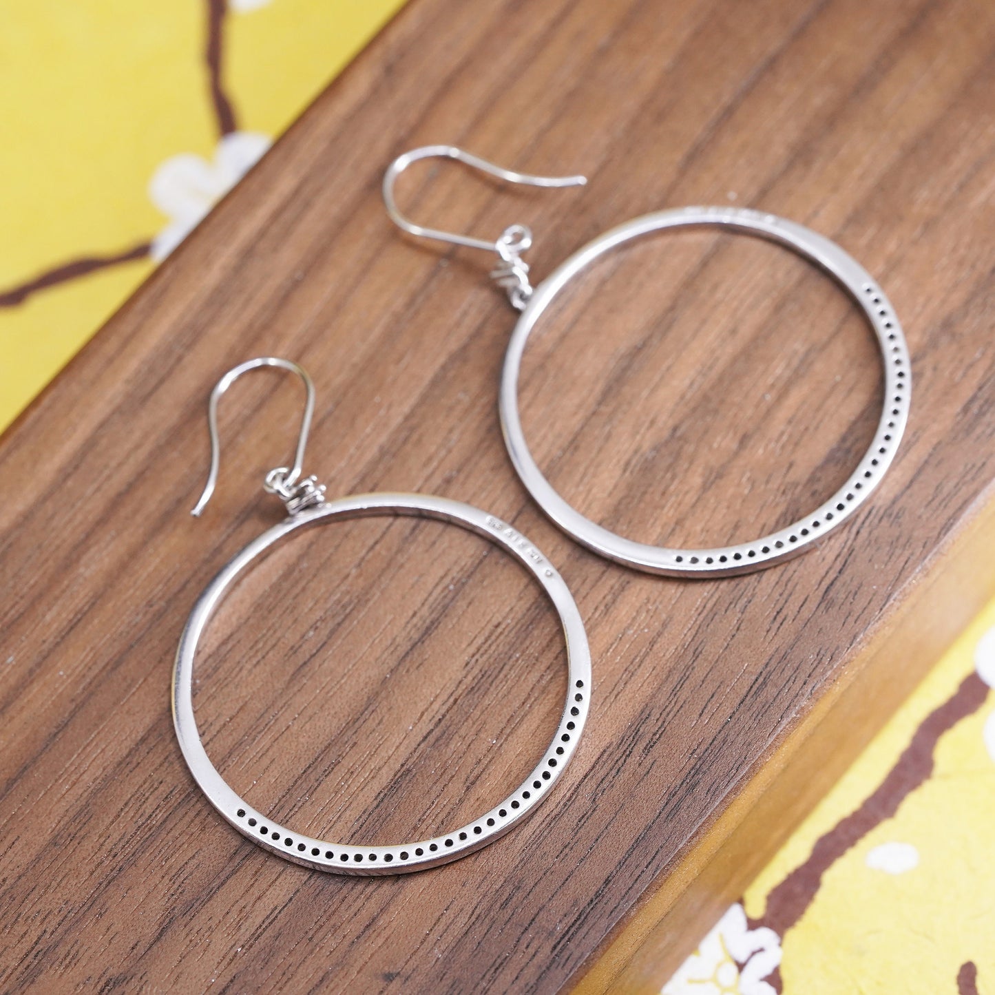 2", vintage Sterling silver handmade earrings, 925 circle hoops with diamonds