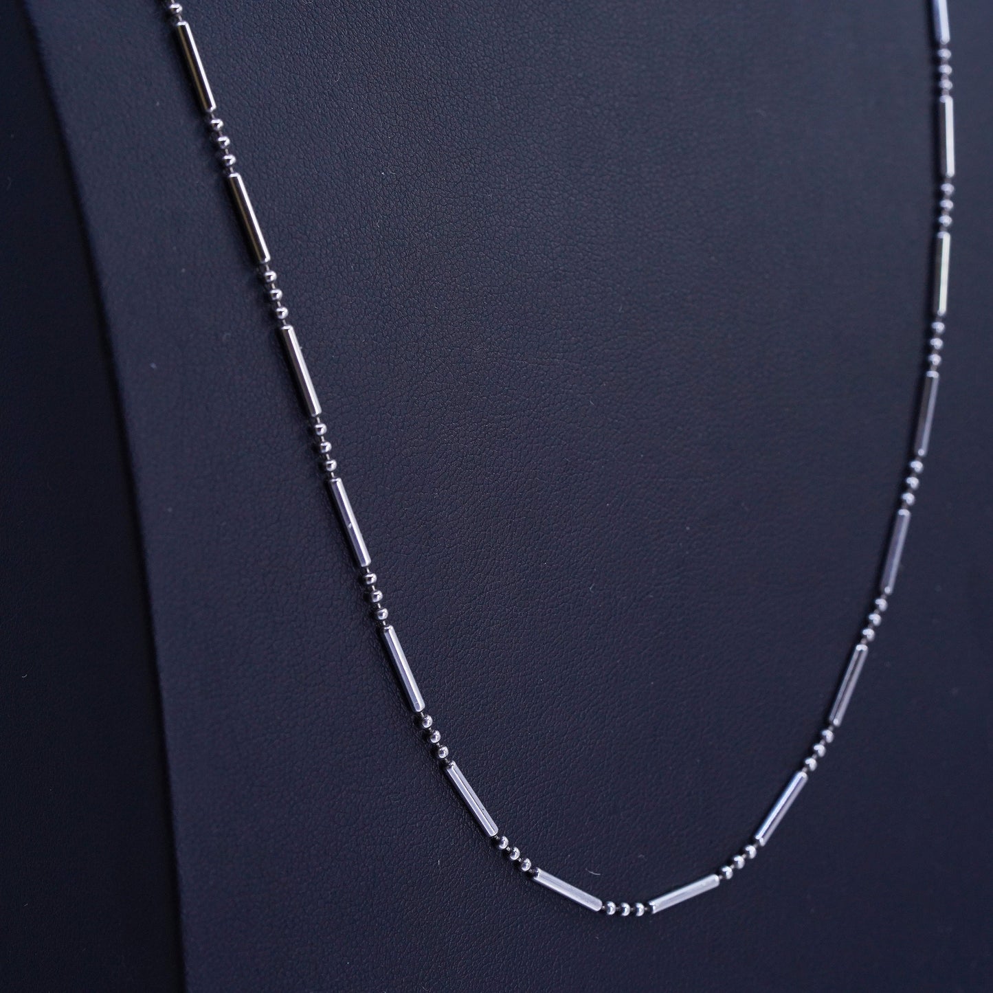 24” 1mm, vintage Italy Sterling 925 silver bar bead chain necklace