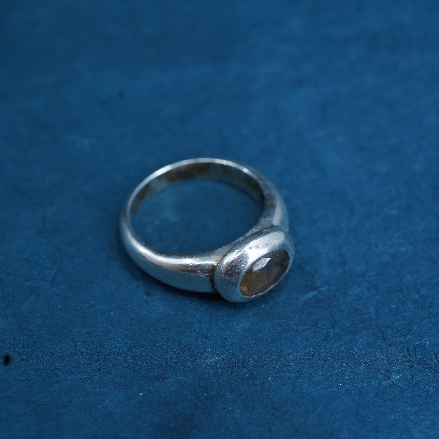 Size 7, vintage sterling 925 silver handmade ring with smoky topaz
