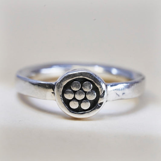 Size 6.5, VTG 925 Sterling Silver Dot Ring, Circle Disc, flower Band, Jewelry