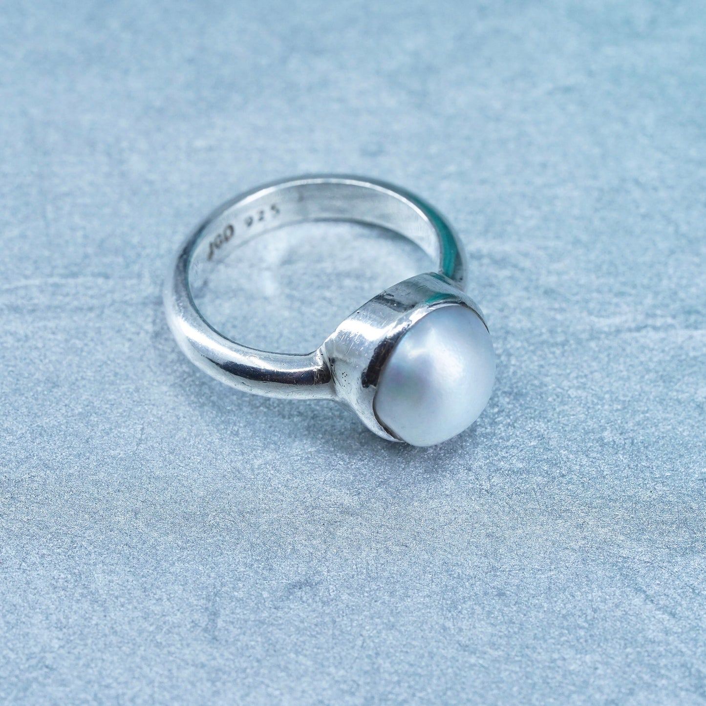 Size 6, vintage Sterling 925 silver handmade ring with pearl