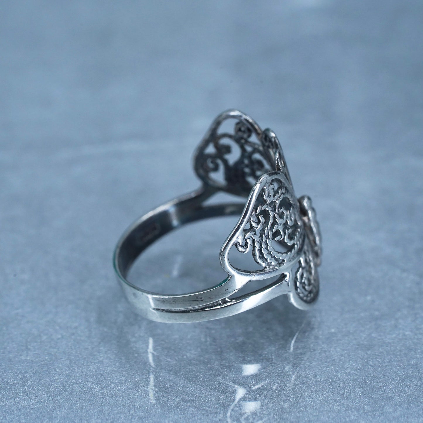 sz 7.5, southwestern Sterling 925 silver handmade ring, filigree butterfly band