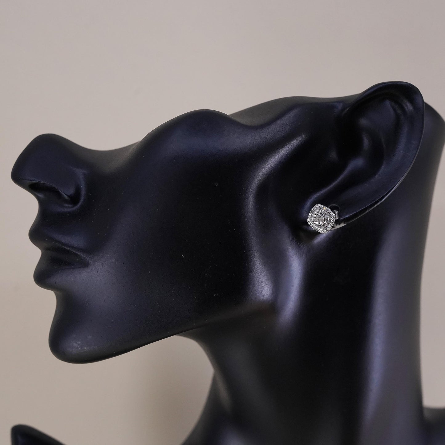 Vintage sterling silver handmade earrings, 925 studs with cluster diamonds