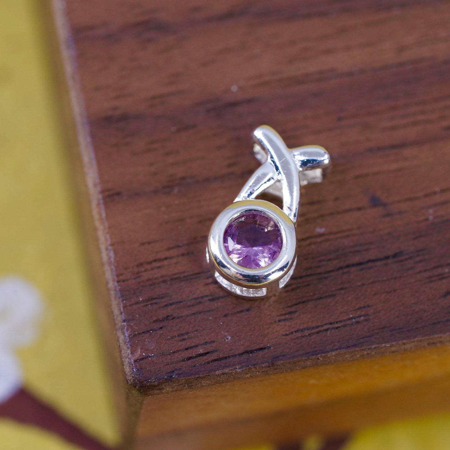 Vintage Sterling 925 silver handmade pendant with pink cz