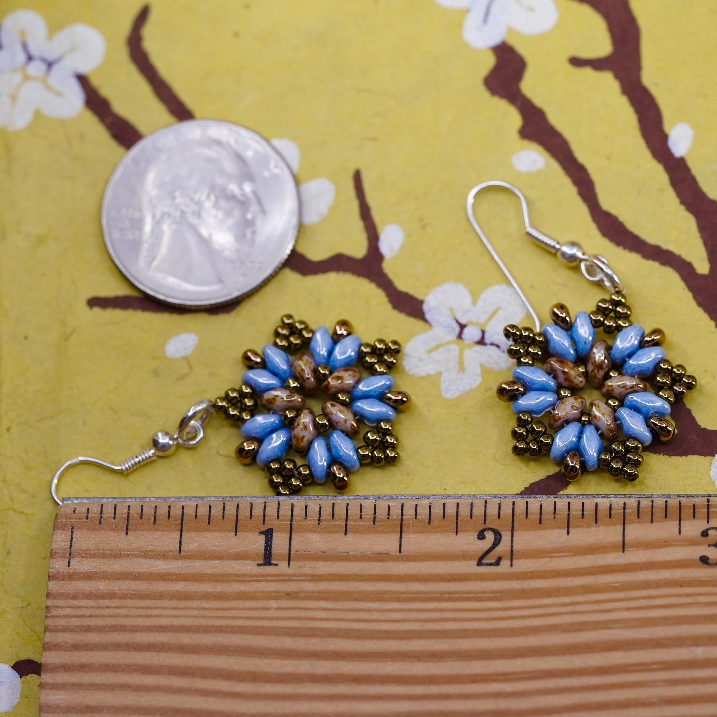 Vintage Sterling silver handmade earrings with beaded snowflake drops