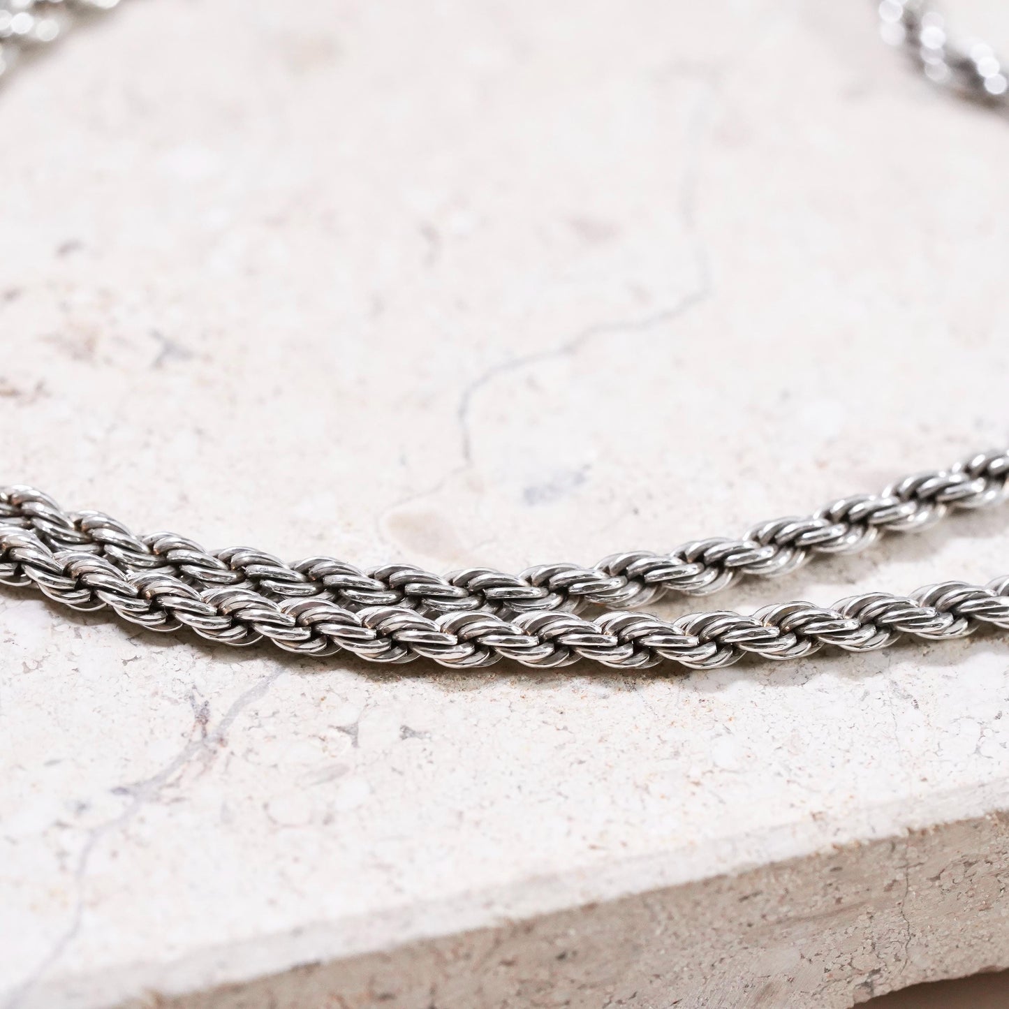 20” 3mm, vintage Sterling silver handmade necklace, 925 diamond rope chain