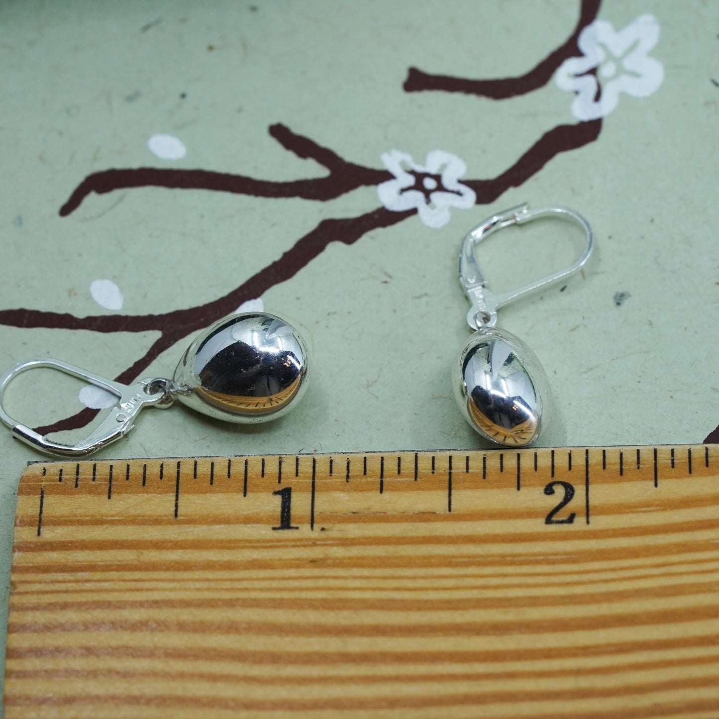 Vintage Sterling silver handmade earrings, puffy 925 silver teardrop dangles