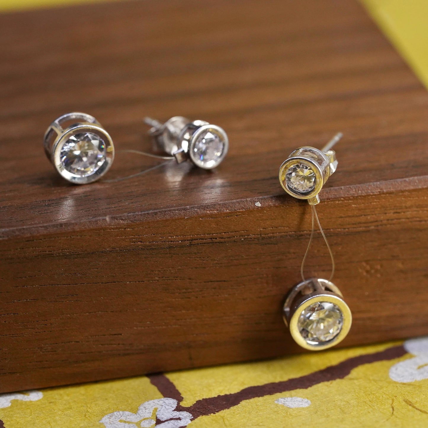 Vintage Sterling 925 silver handmade earrings with CZ dangles
