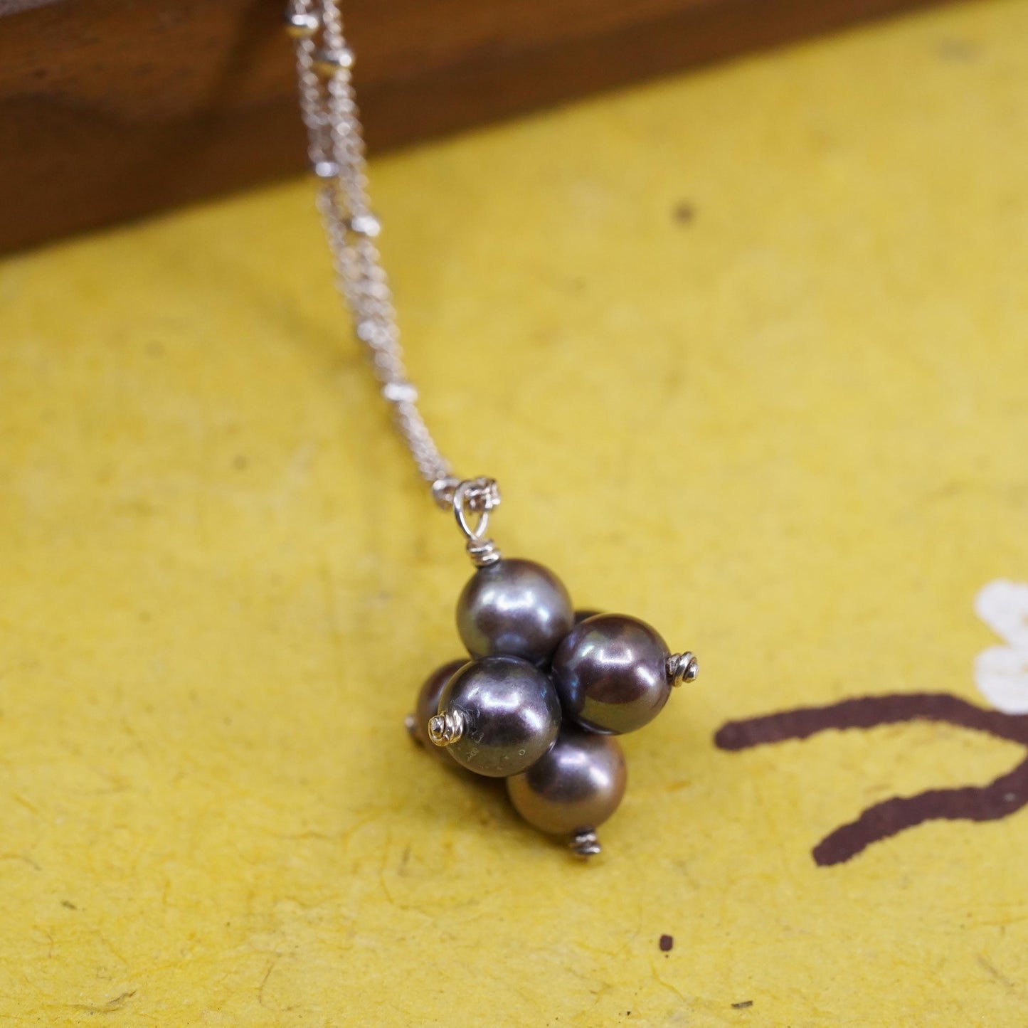 16+1”, Sterling silver necklace, 925 curb chain with beads and pearl pendants