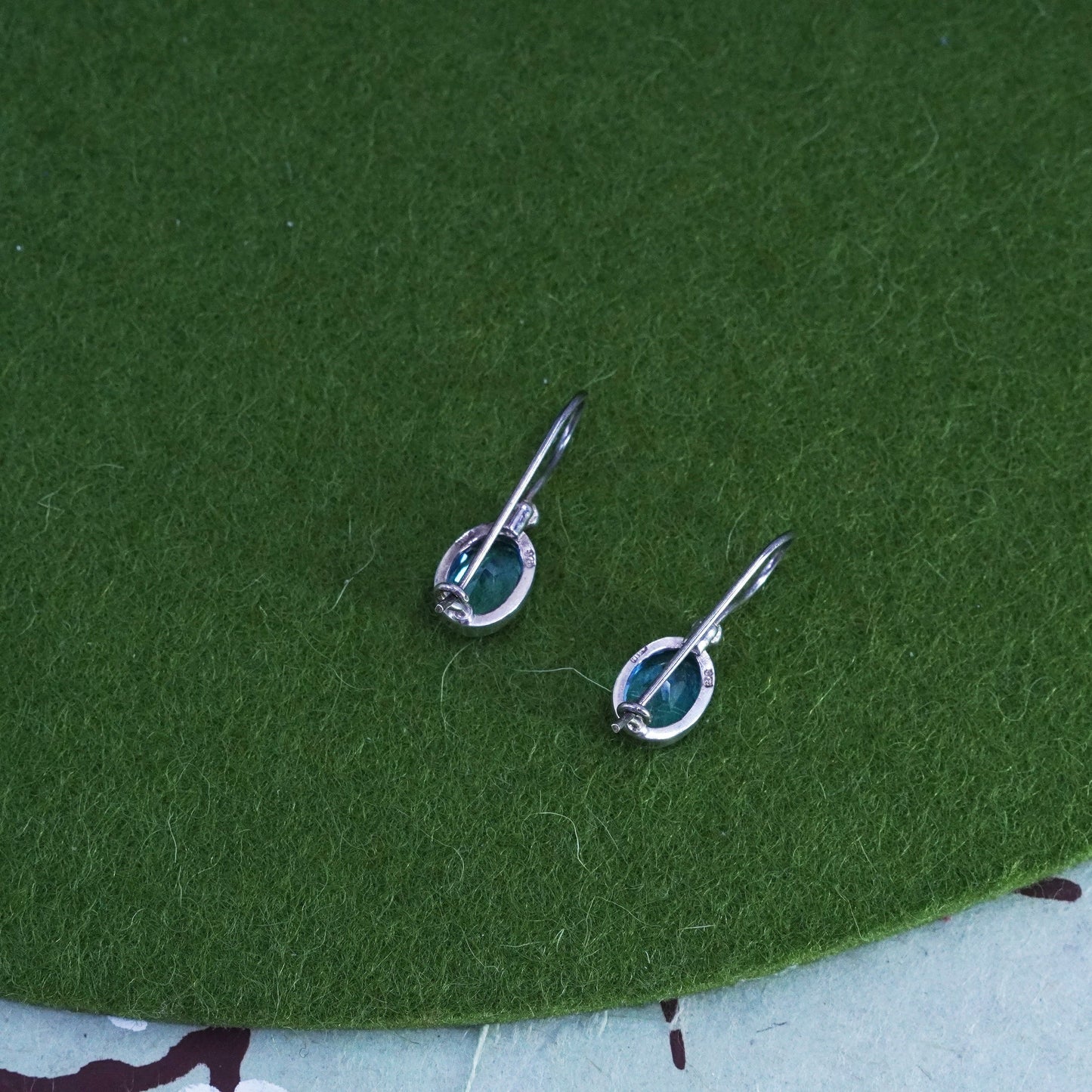 Vintage sterling silver 925 handmade earrings with oval blue topaz