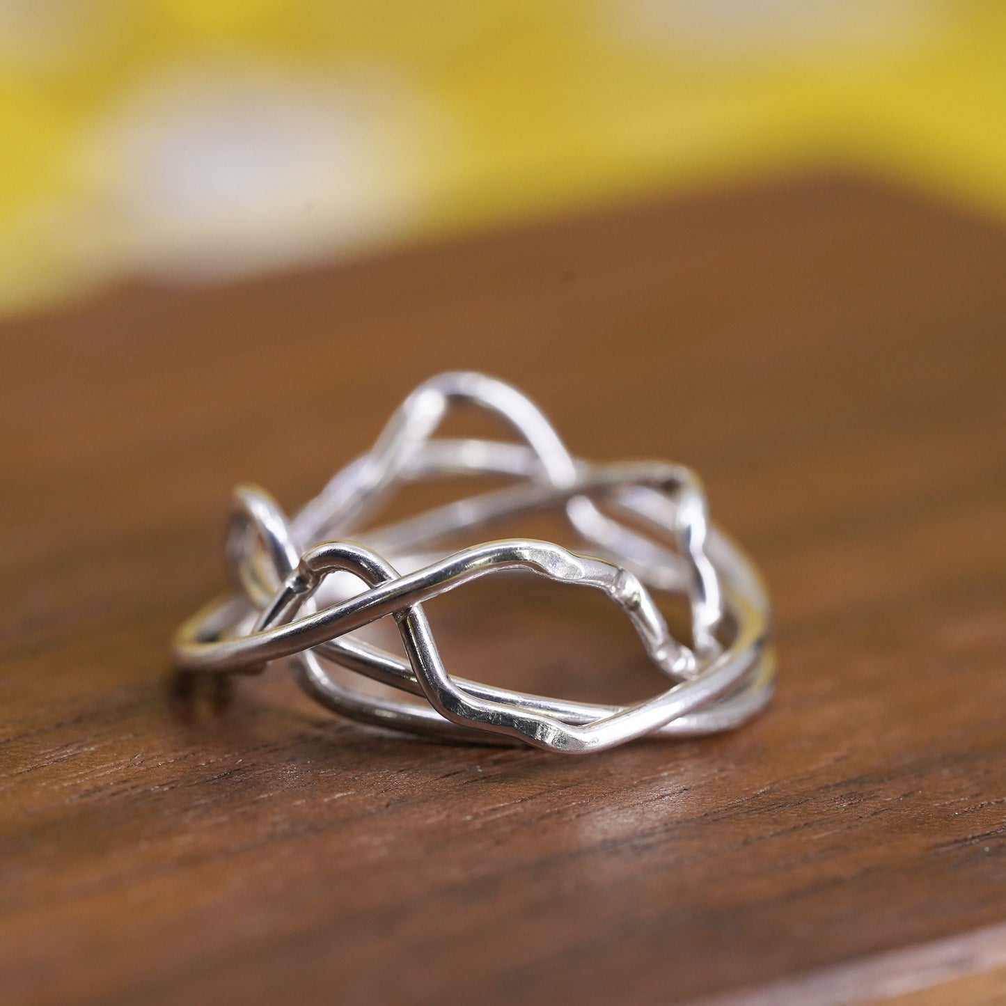 vintage Sterling silver handmade ring, puzzle 925 silver entwined band