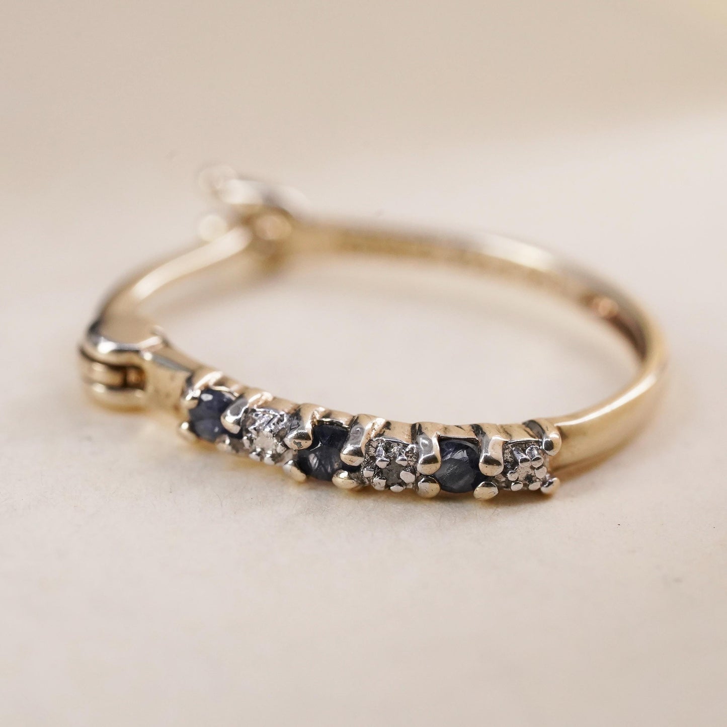 0.75", vermeil gold over sterling silver single earring, hoop sapphire diamonds
