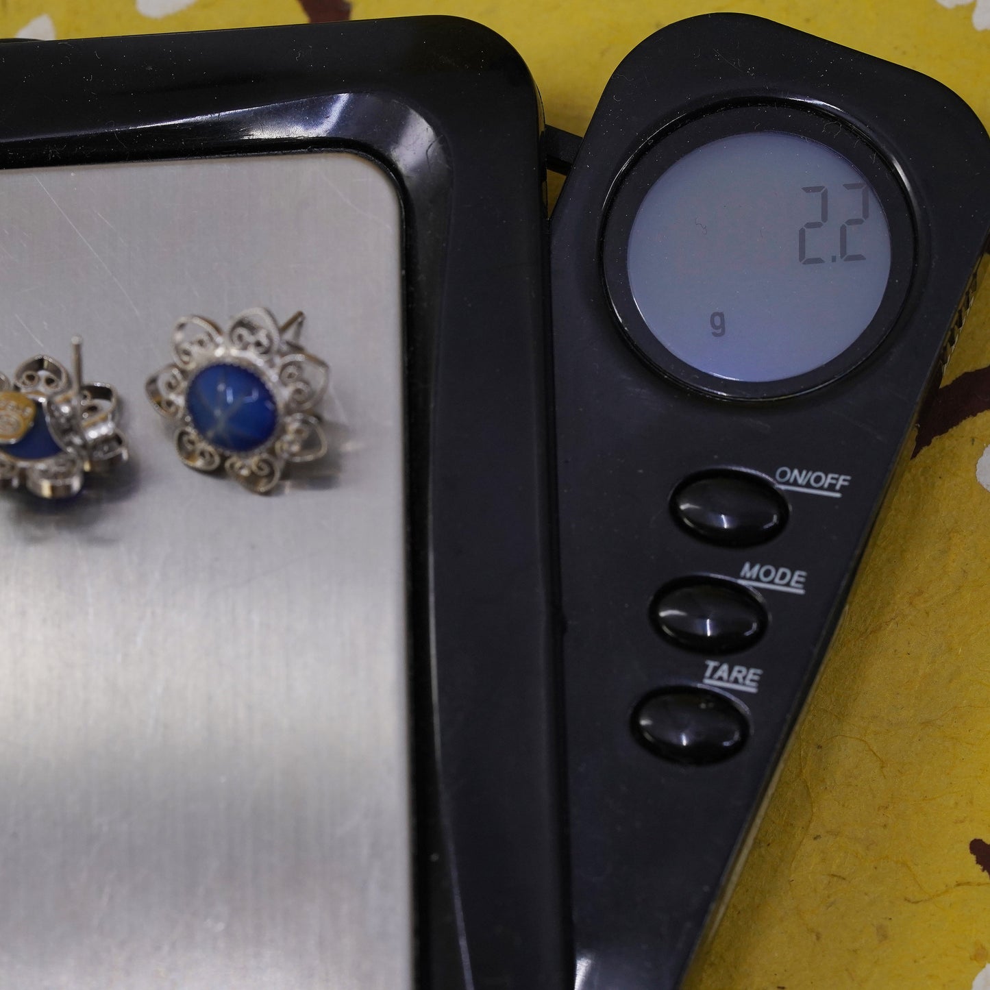 Vintage Sterling silver handmade earrings, 925 filigree studs w/ star sapphire