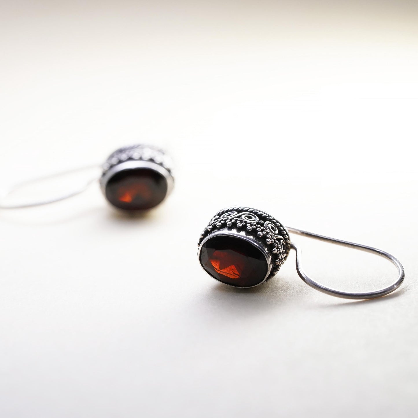 Vintage sterling silver 925 handmade earrings with garnet