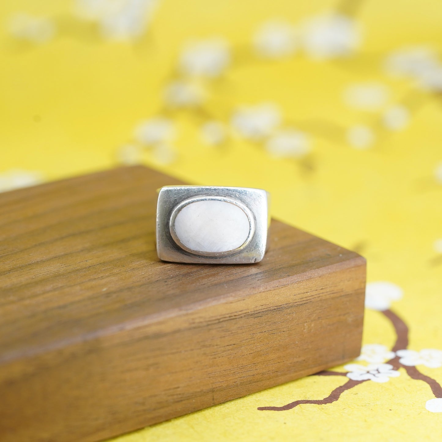 Size 7.5, Sterling silver handmade ring, southwestern, 925 band mother of pearl
