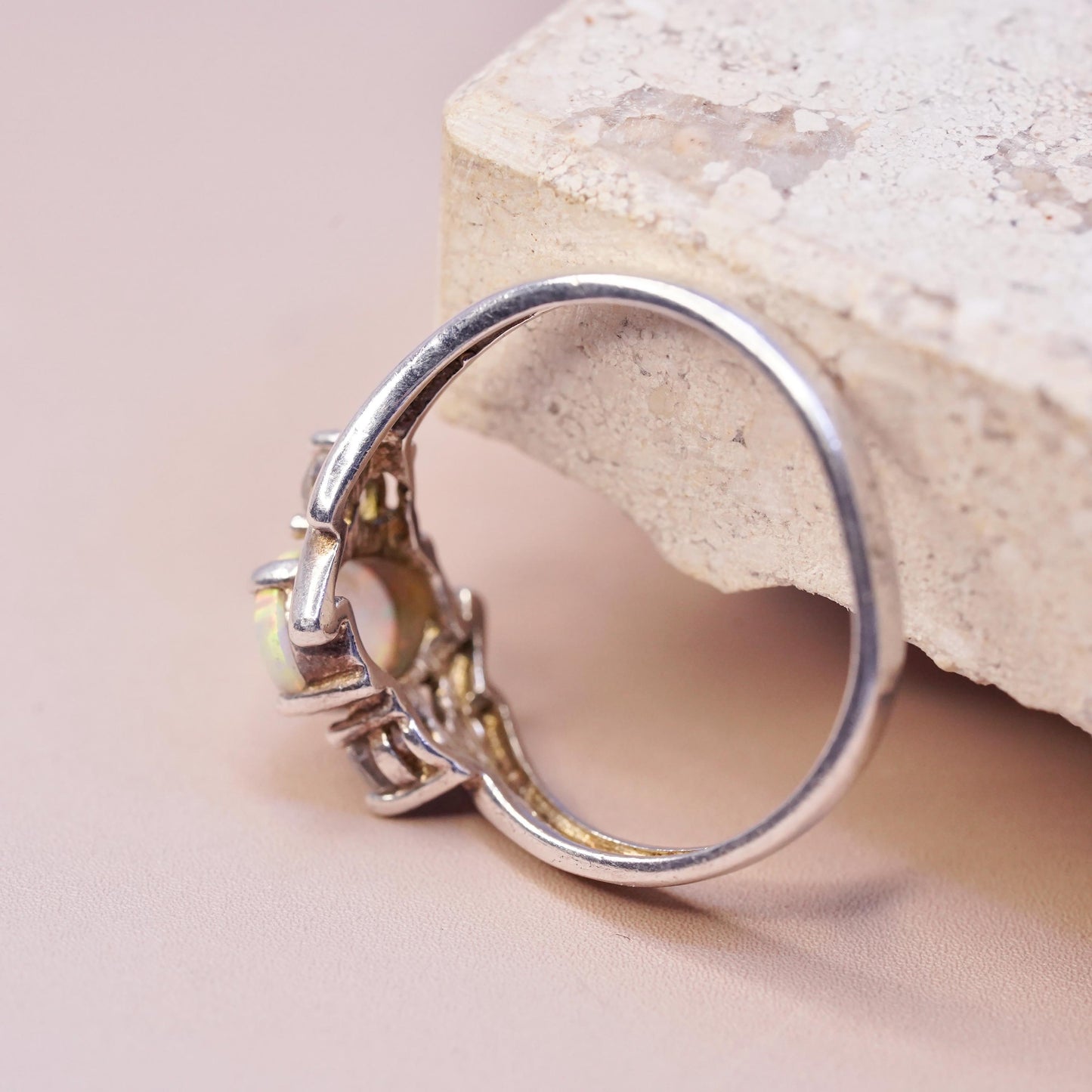 Size 9.5, vintage Sterling Silver opal Ring with cz details