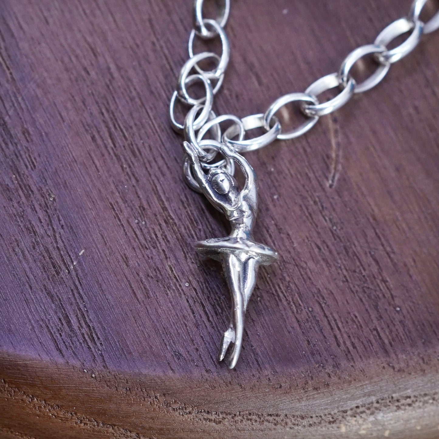 6.5”, Sterling silver handmade bracelet, 925 oval bracelet and ballet dancer