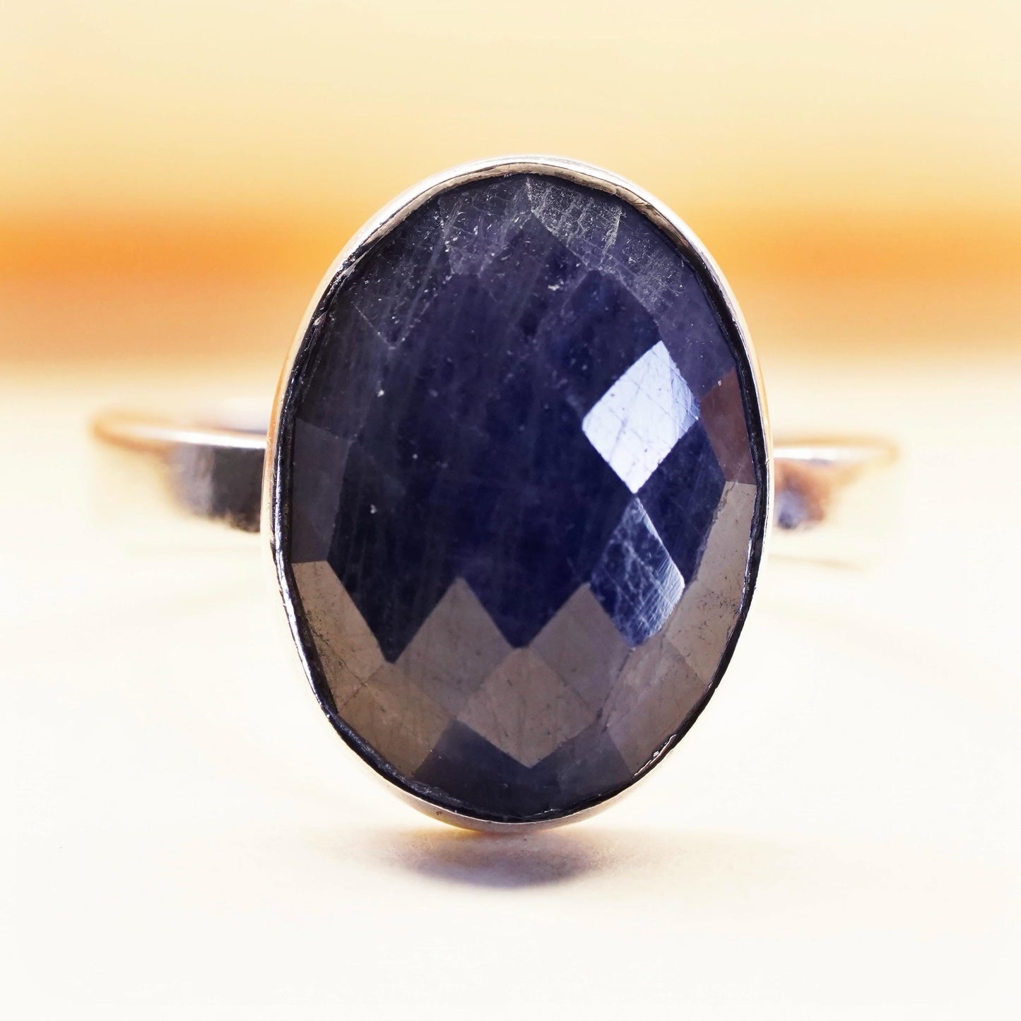 Size 9, Vintage sterling silver ring, 925 band w/ oval checkboard cut sodalite