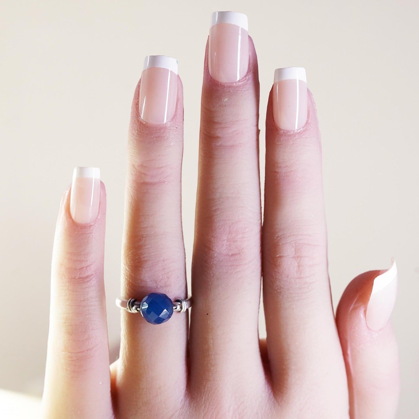 Size 5, Vintage sterling silver handmade ring with blue chalcedony bead