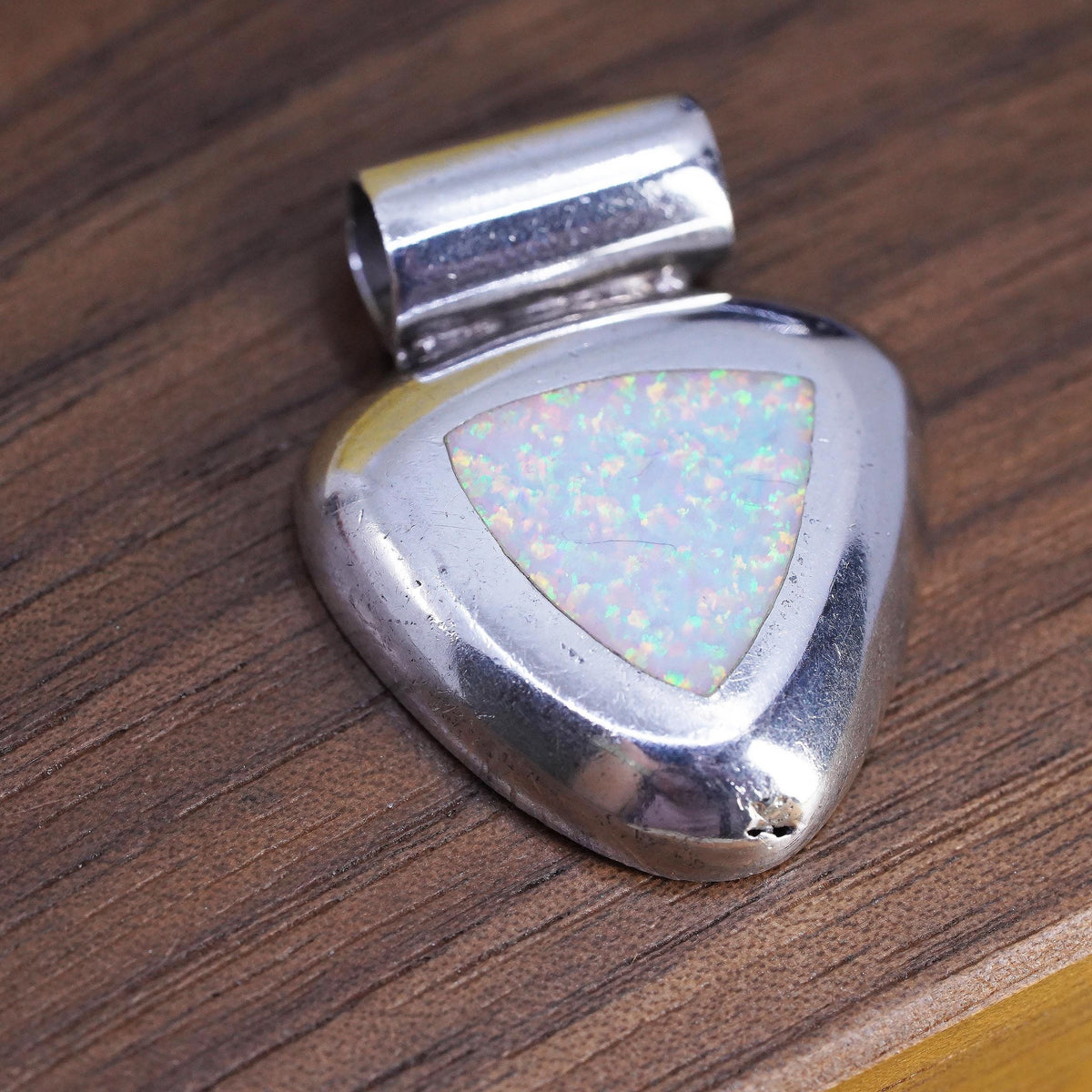 Vintage rose gold over Sterling silver 925 teardrop pendant w/ fire opal inlay