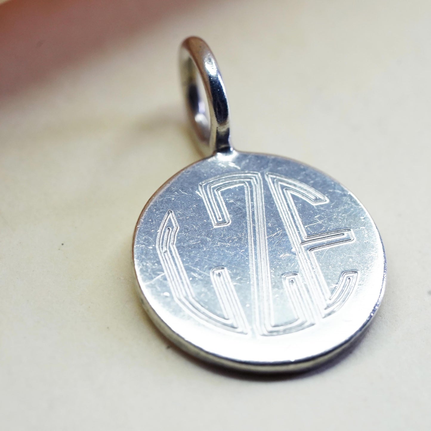 Vintage Sterling silver pendant, Mexico 925 name monogram, laser engraved GEZ
