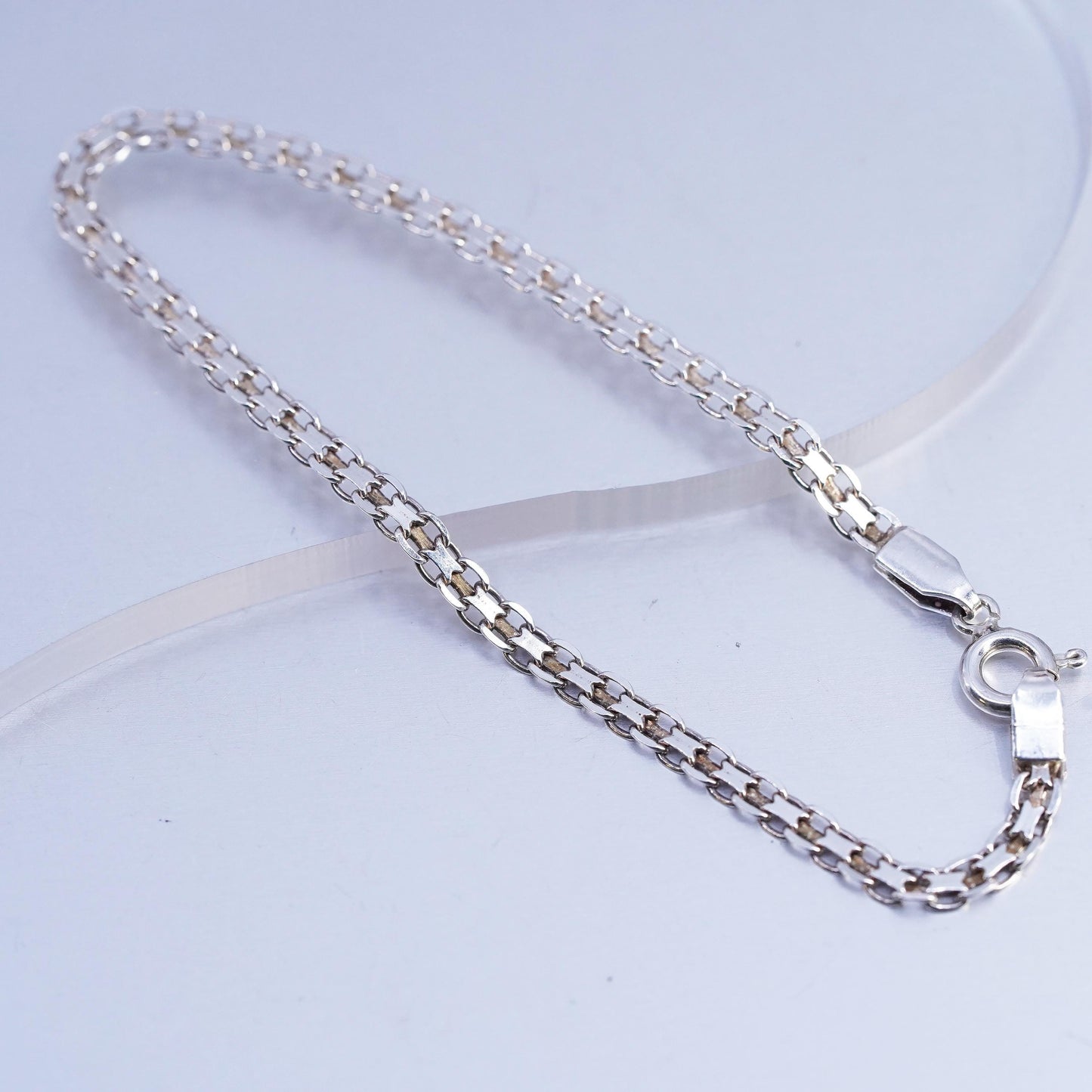 7" 4mm, Vintage Italia Sterling 925 silver bracelet, flatten curb link chain