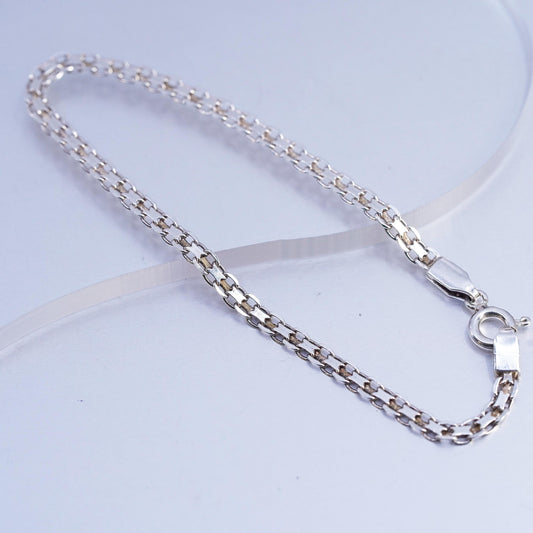 7" 4mm, Vintage Italia Sterling 925 silver bracelet, flatten curb link chain