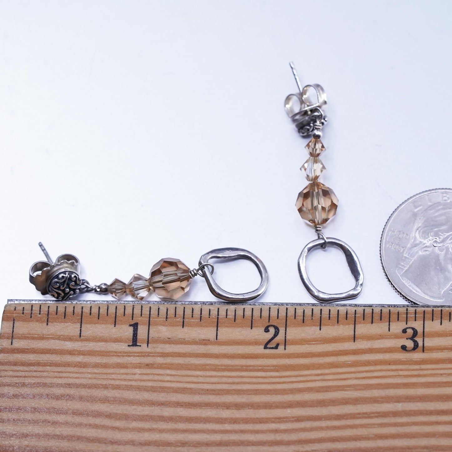 Vintage Sterling 925 silver handmade textured oxidized earrings orange crystal