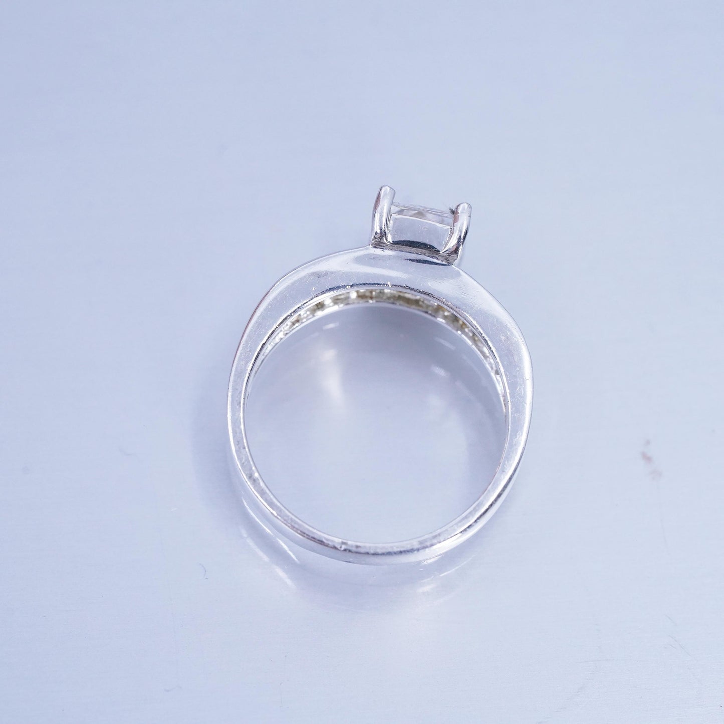 Size 8.25, vintage Sterling 925 silver statement engagement ring w/ cluster Cz