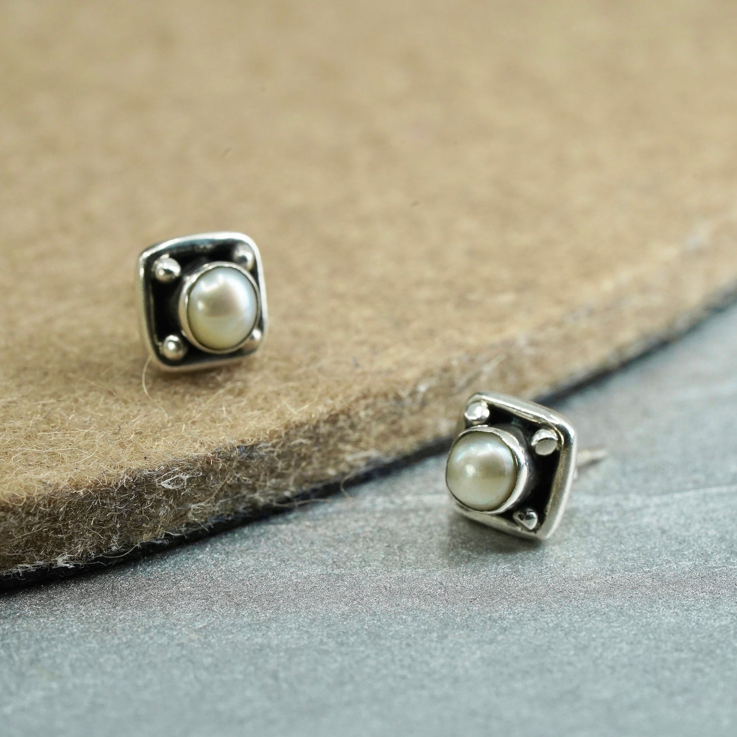 Vintage Sterling 925 silver handmade studs earrings with pearl