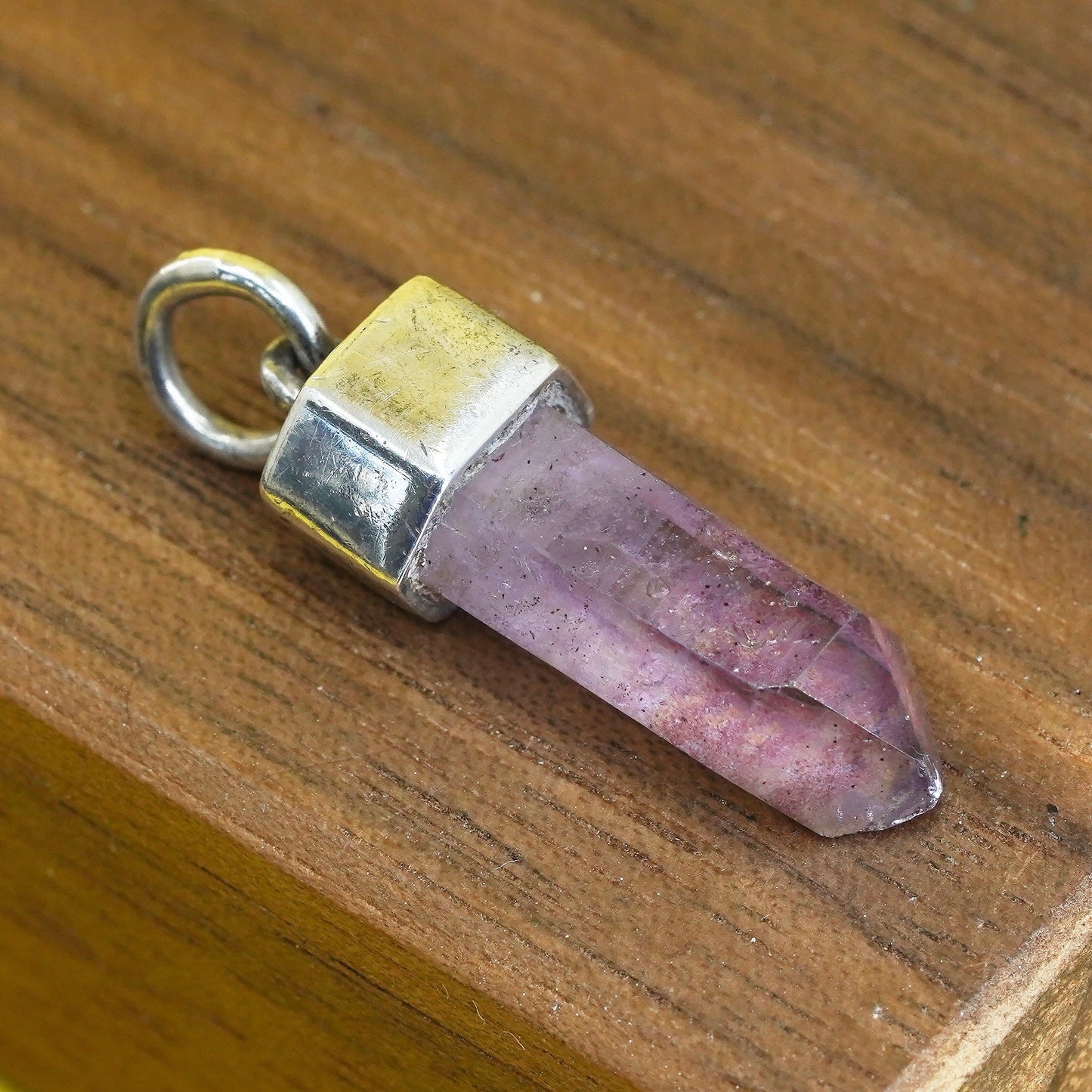 Vintage sterling 925 silver handmade healing crystal amethyst pendant