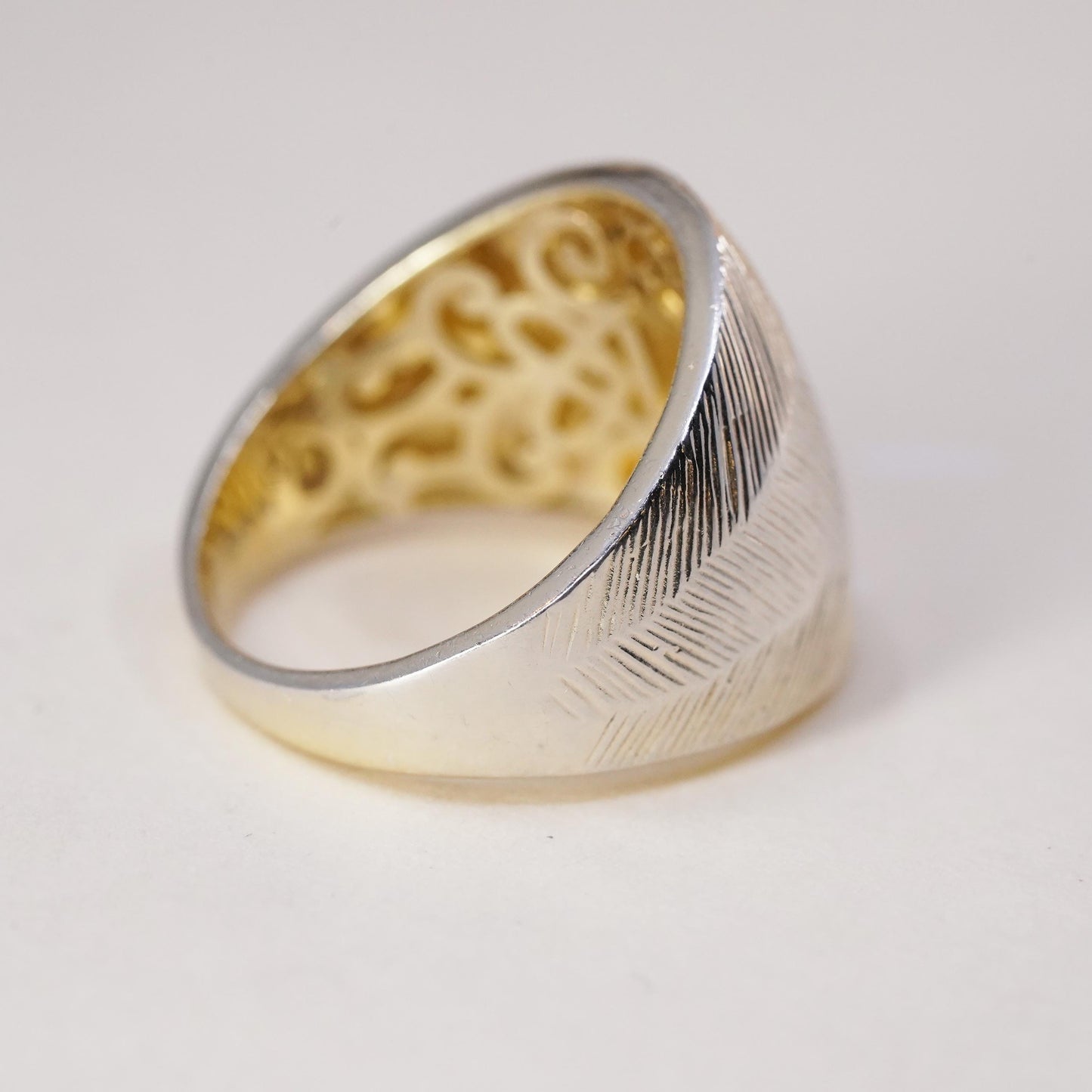 Size 7.25, Vermeil gold over sterling silver textured band ring, love more