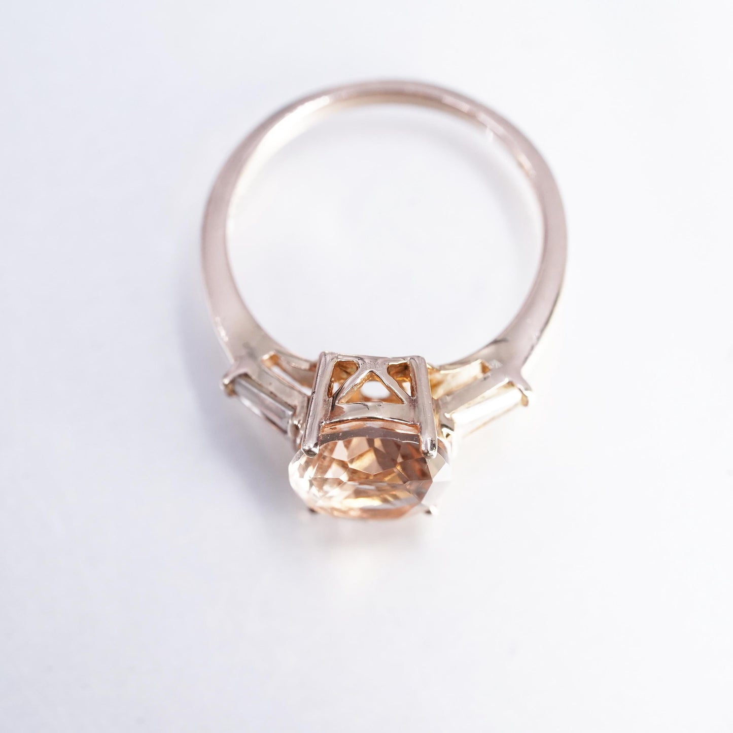 Size 7, vermeil rose gold over Sterling 925 silver ring oval orange crystal Cz