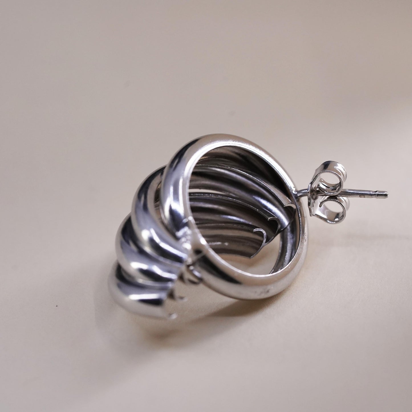 Vintage Mexican handmade single earring. Sterling 925 silver huggie stud