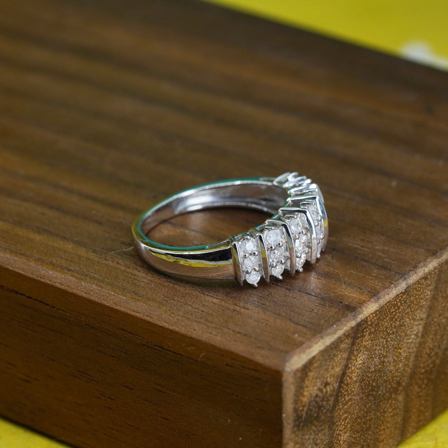 Size 6, vintage Sterling silver handmade ring, modern 925 band with cluster cz