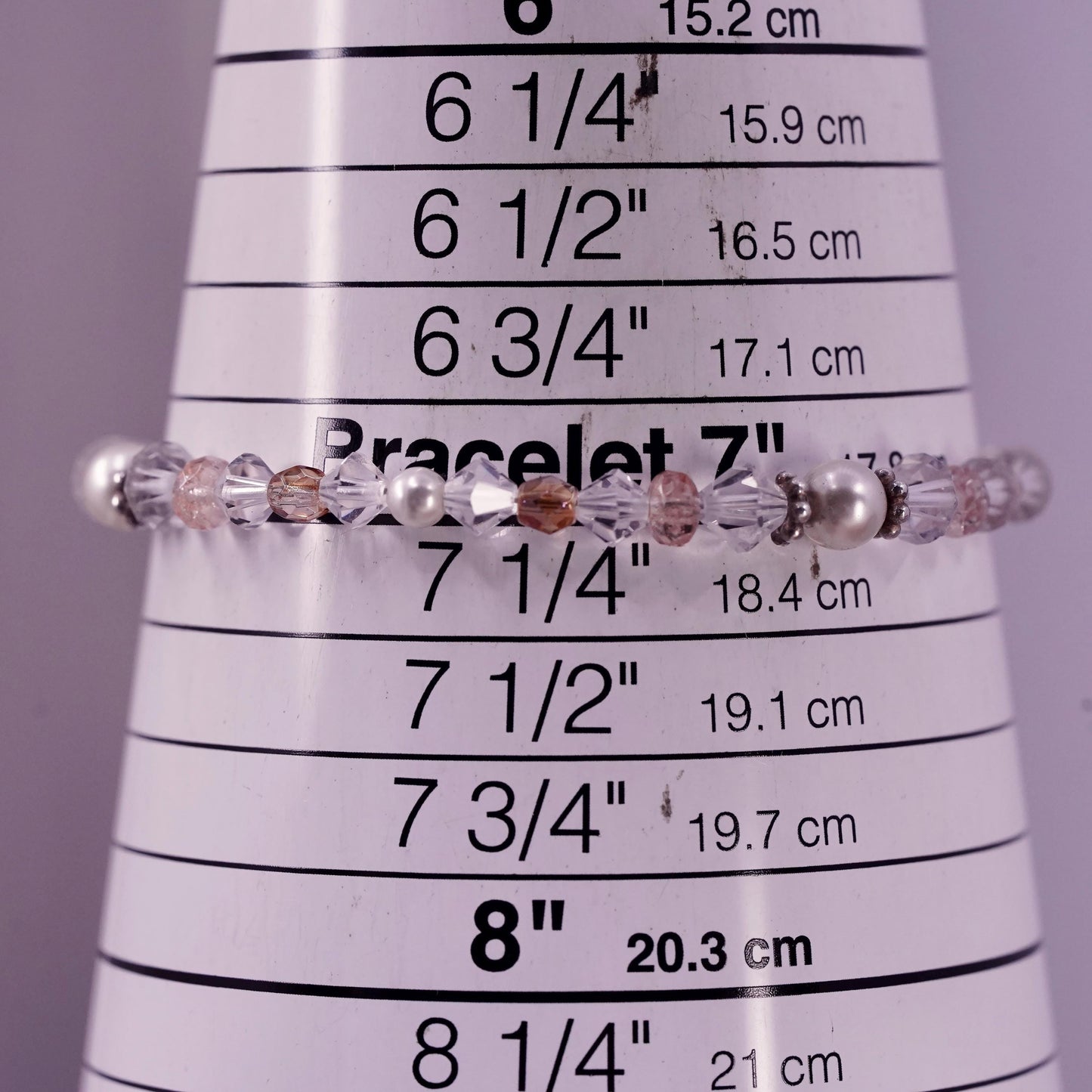 7", vintage sterling silver bracelet, 925 heart toggle closure w/ crystal beads