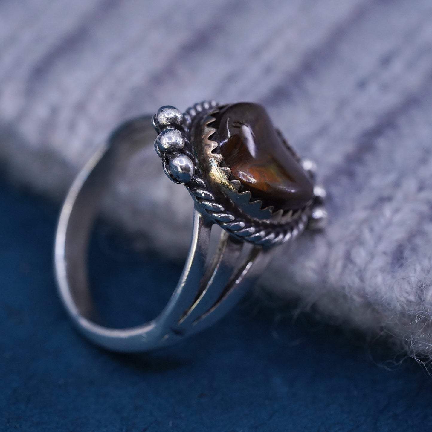 Size 6, Native American Richard Begay sterling 925 silver handmade ring abalone